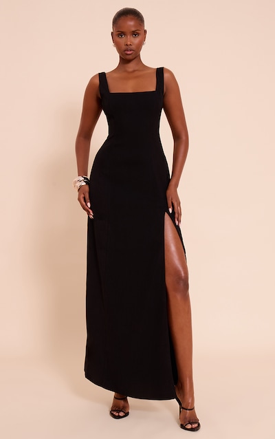 Black Woven Scoop Neck Midaxi Dress