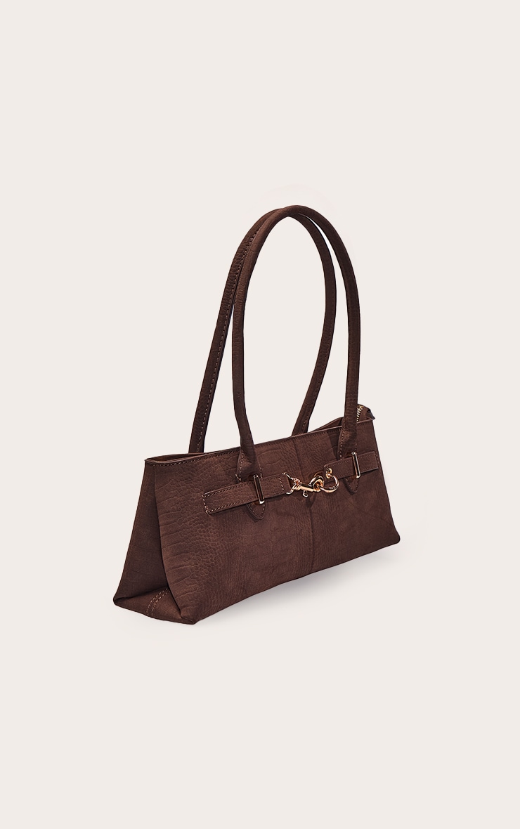 Chocolate Croc Faux Suede Shoulder Bag image 3