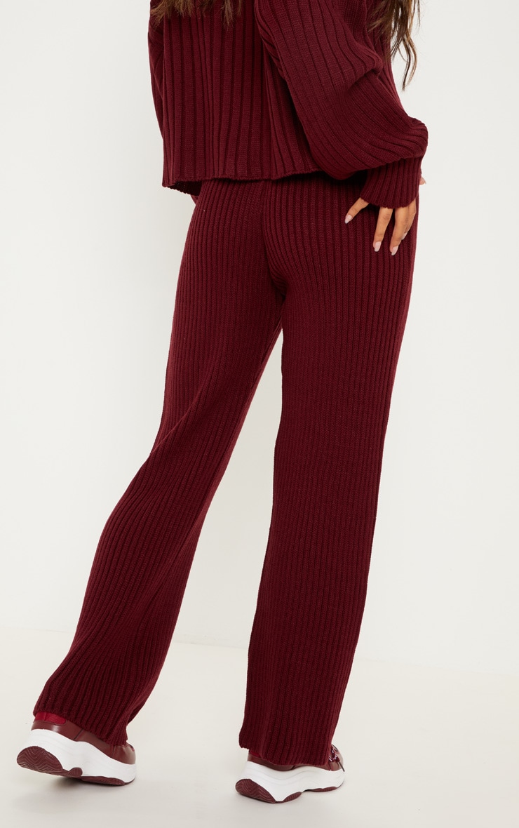 Burgundy Ribbed Cropped Knitted Pants image 4