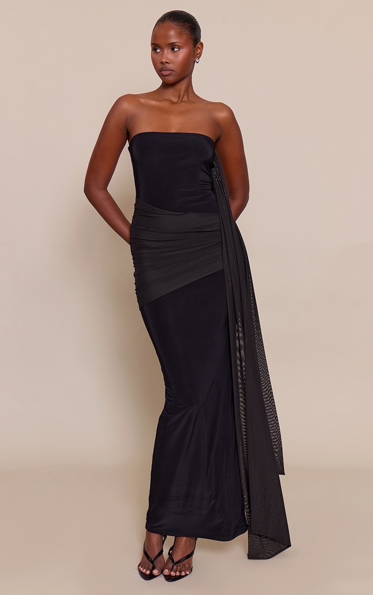 Black Slinky Wrap Scarf Maxi Dress image 1