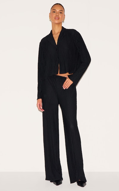 Pantalon large texturé noir plissé
