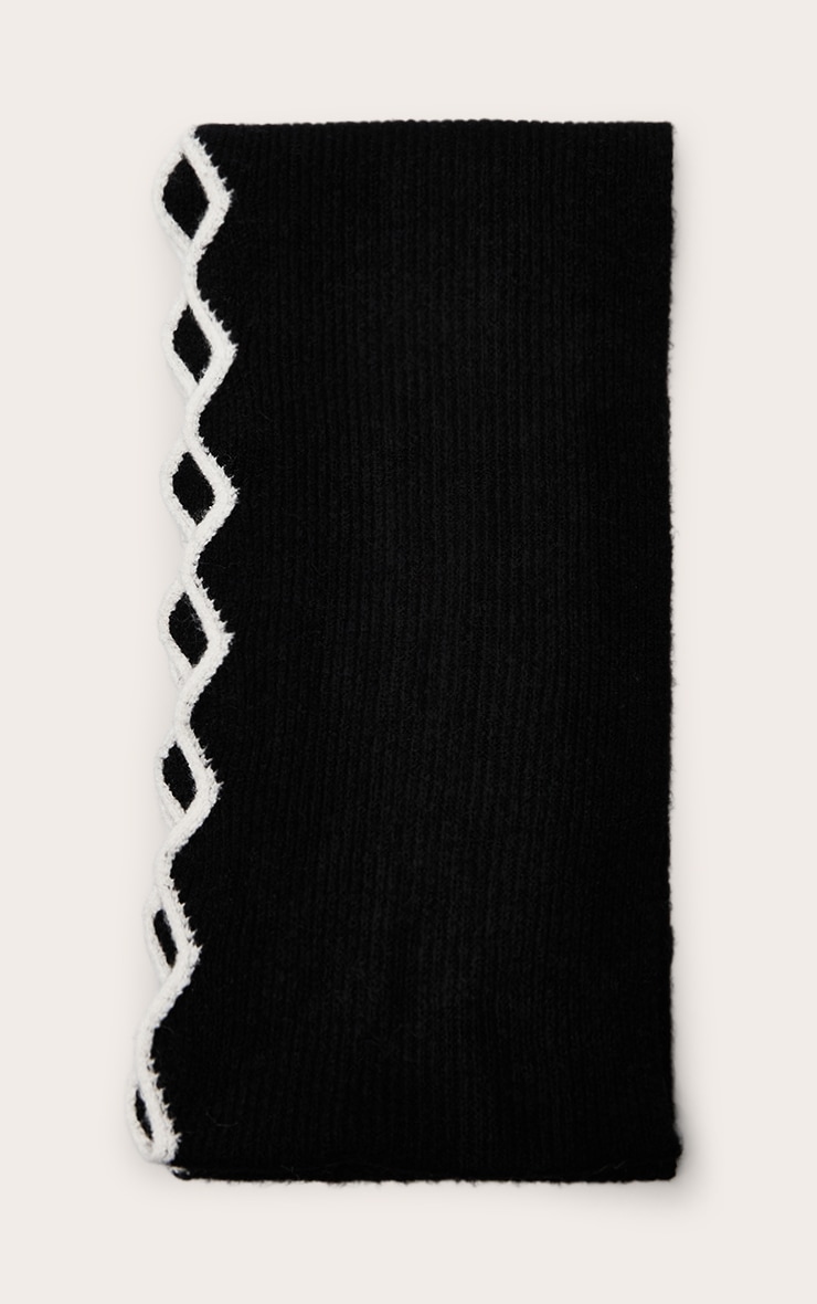 Black With White Scalloped Trim Scarf image 2