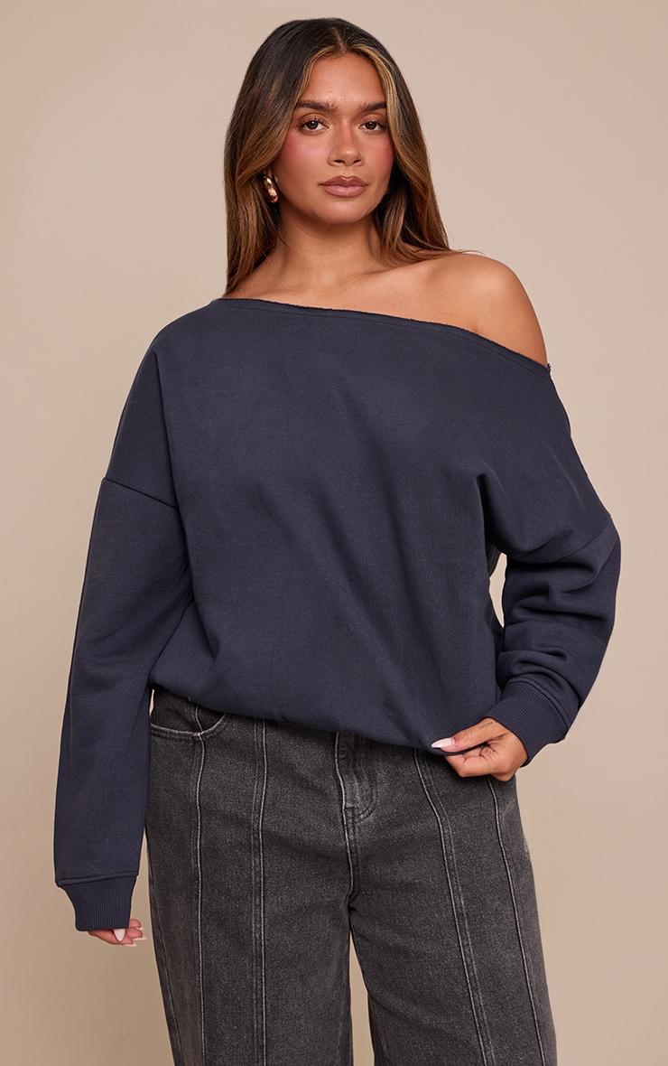 Shape Navy Sweat Raw Edge Slouch Sweatshirt image 1