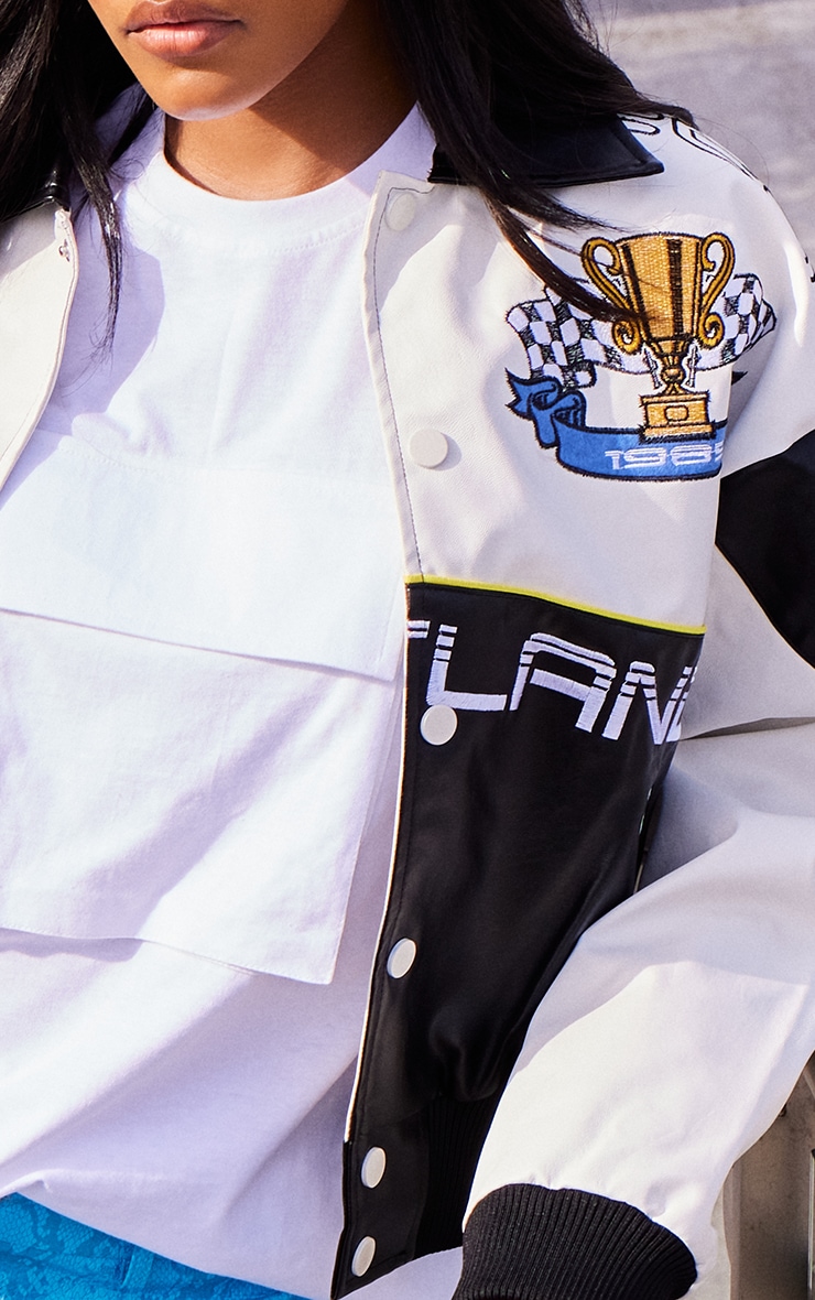 Veste bomber blanc à parties contrastantes à slogan Racer image 4