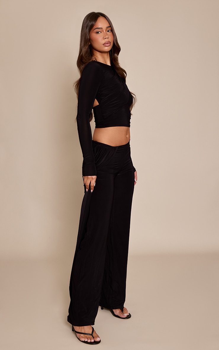 Black Double Layer Slinky Twist Drape Straight Leg Pants image 2