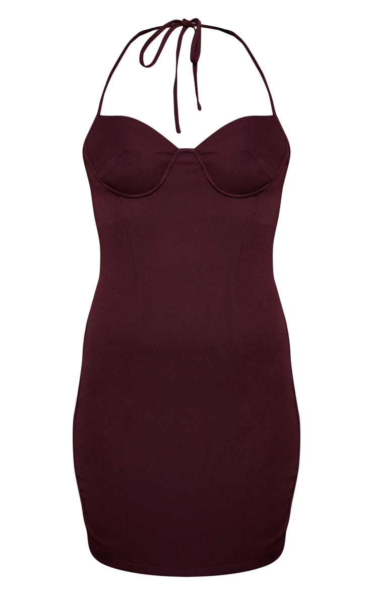 Plum Halterneck Structured Bodycon Dress image 5