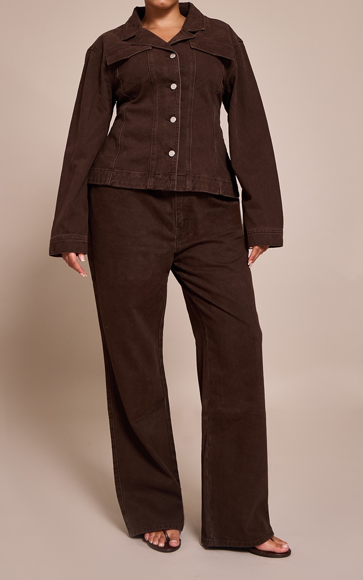 Plus Jean droit chocolat foncé à taille haute image 2