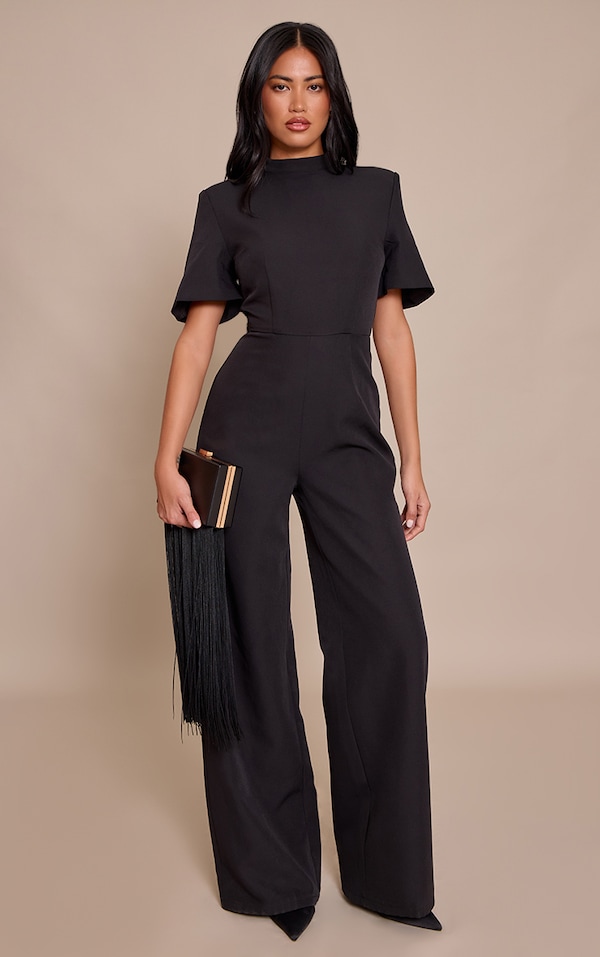 Black Tailored Short Sleeve Jumpsuit