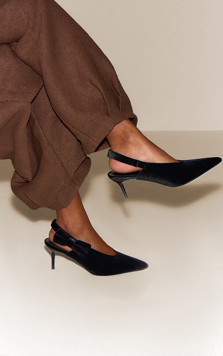 Black Velvet Bow Detail Sling Back image 1