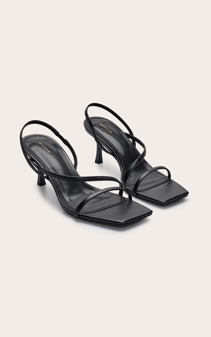 Black Asymmetric Square Toe Heeled Sandals image 3