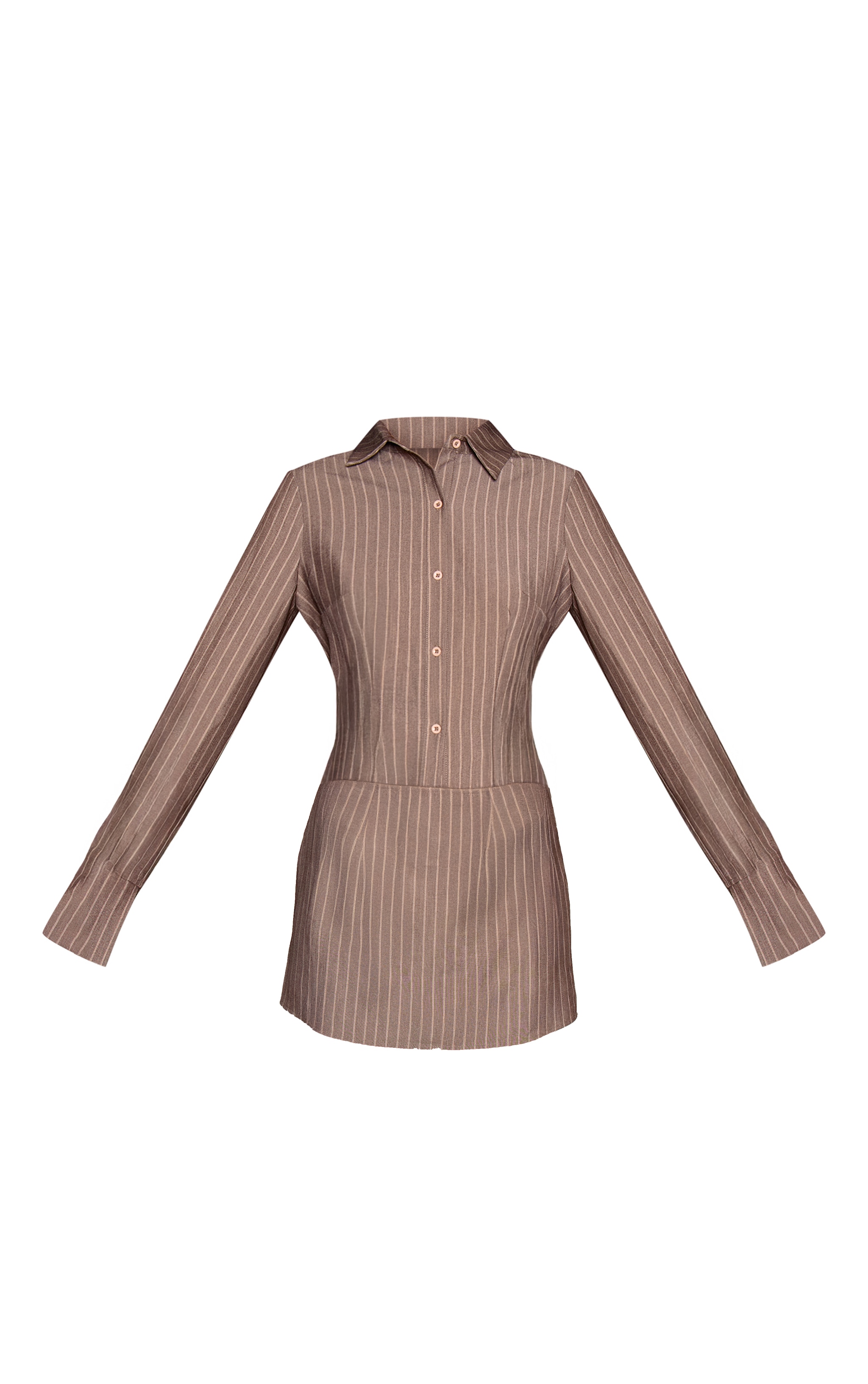 Taupe Pinstripe Long Sleeve Bodycon Dress image 5