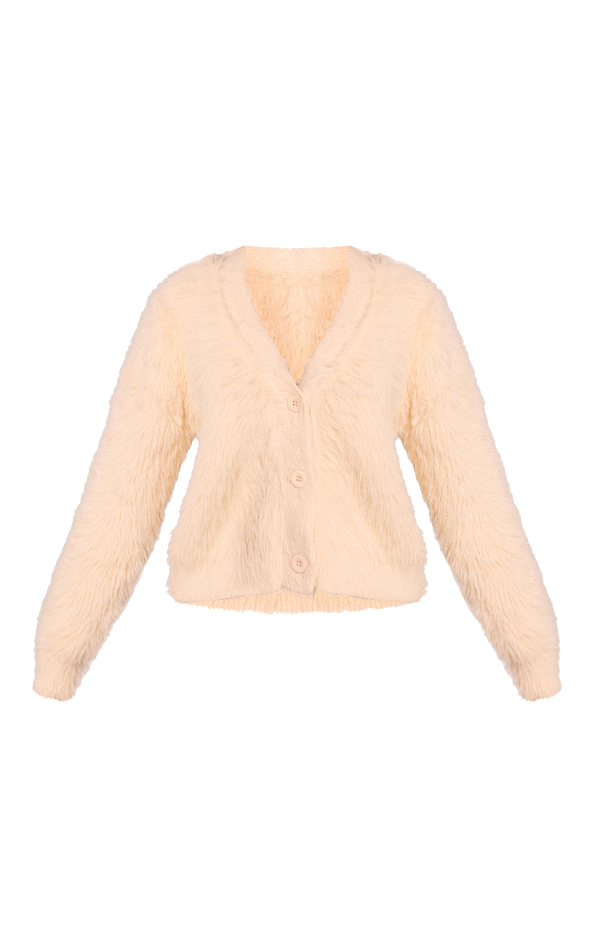 Petite Cream Fluffy Knit V Neck Cardigan image 5