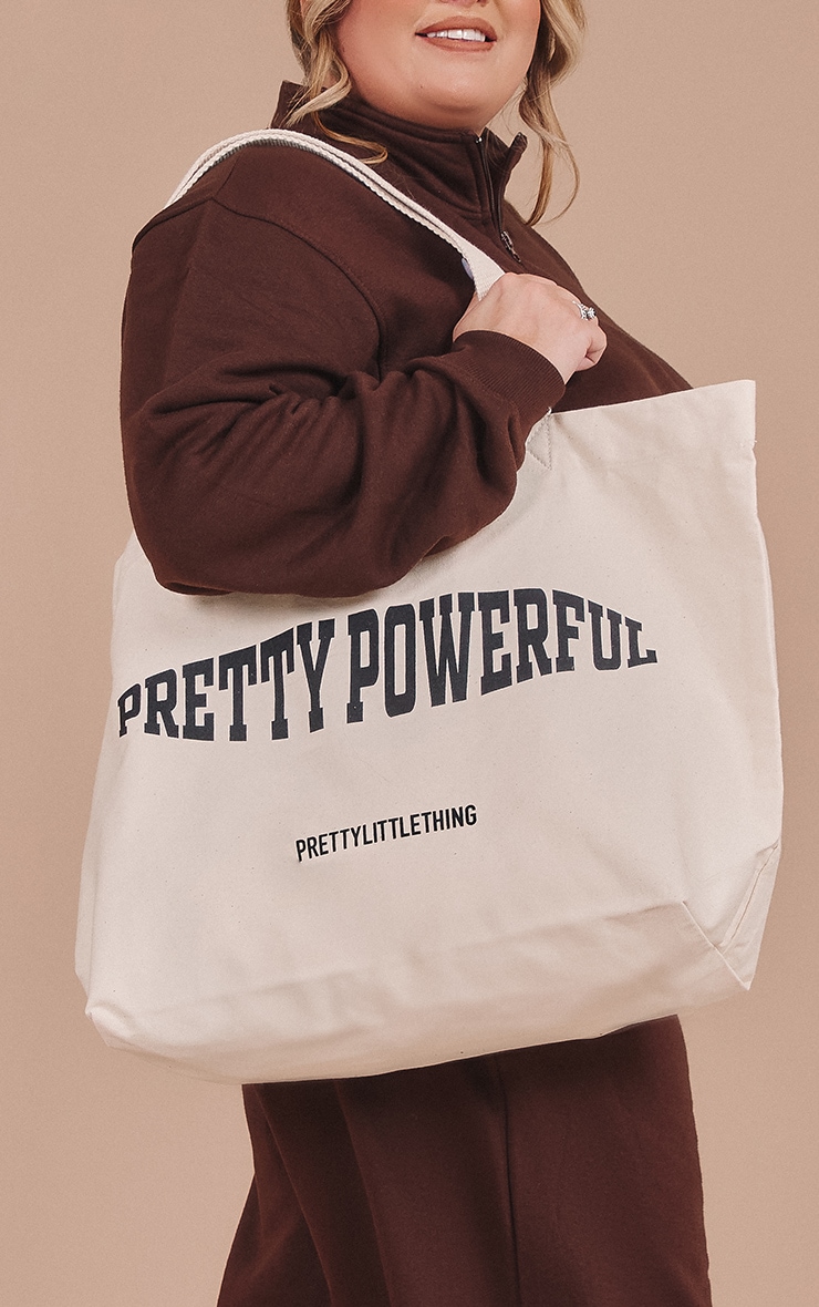 PRETTYLITTLETHING Natural Pretty Powerful Heavyweight Canvas Tote image 2