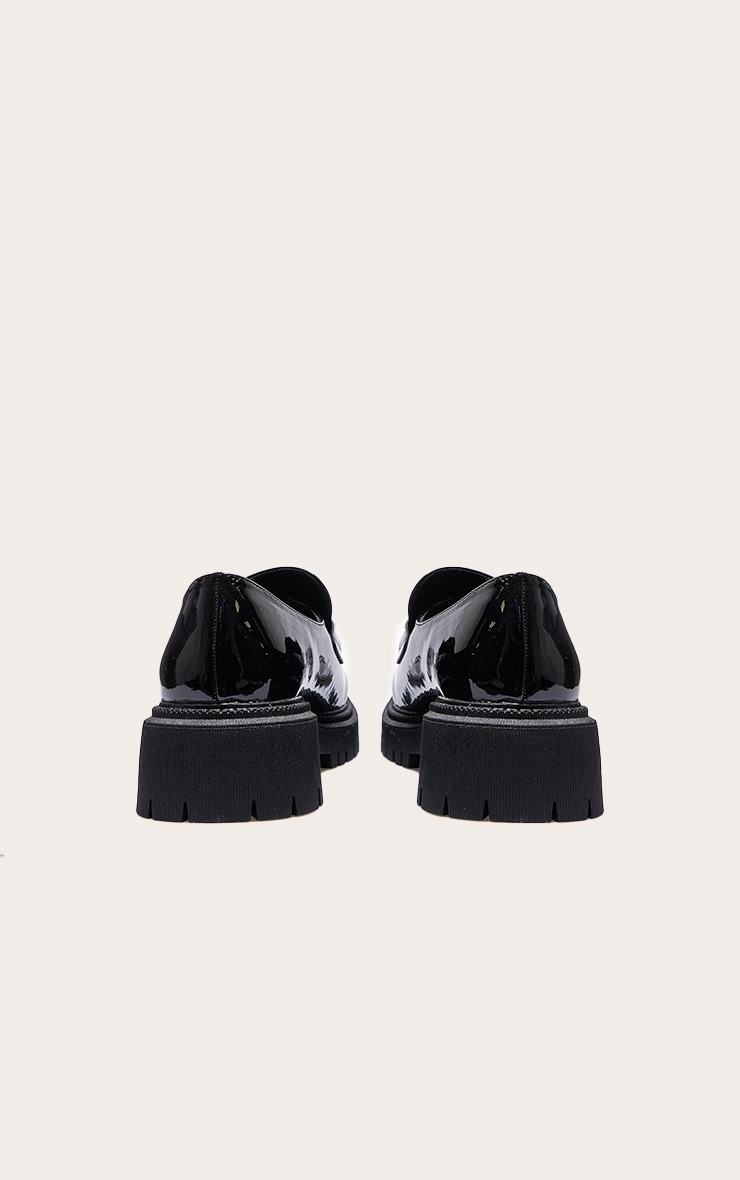 Black PU Round Toe Chunky Sole Chain Loafers image 3