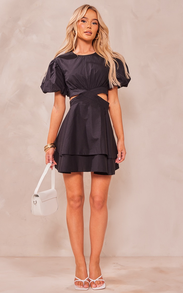 Black Puff Sleeve Cut Out Shift Dress image 3