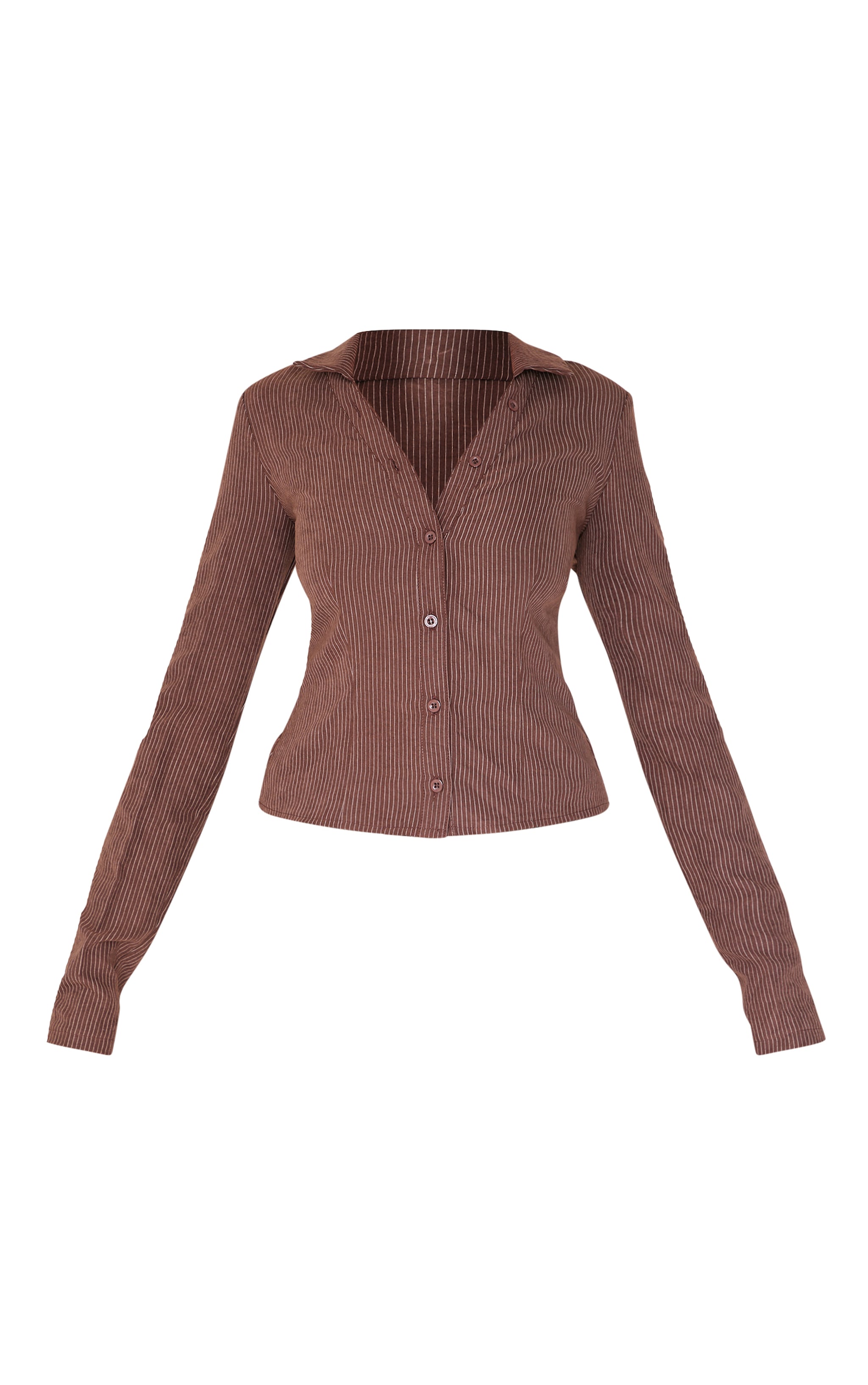 Dark Brown Peach Skin Pinstripe Cargo Shirt | Co-ords