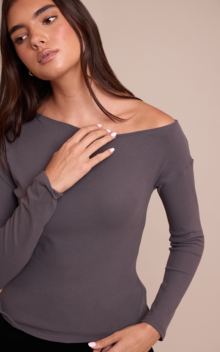 Charcoal Ultra Soft Asymmetric Long Sleeve Top   image 4