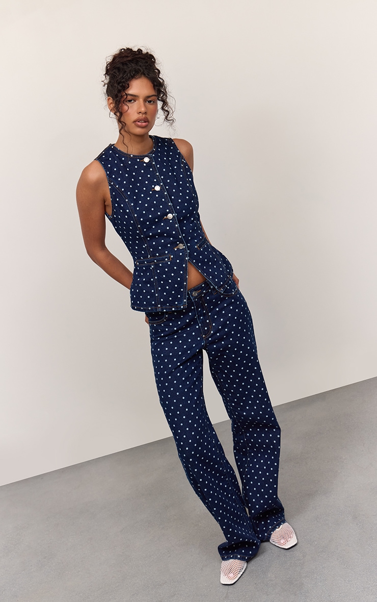 Indigo Polka Dot Straight Leg Jeans