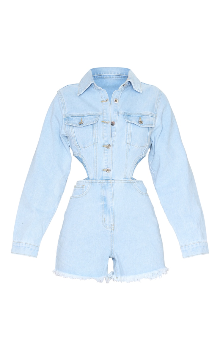 Light Blue Wash Cut Out Side Detail Denim Romper image 5