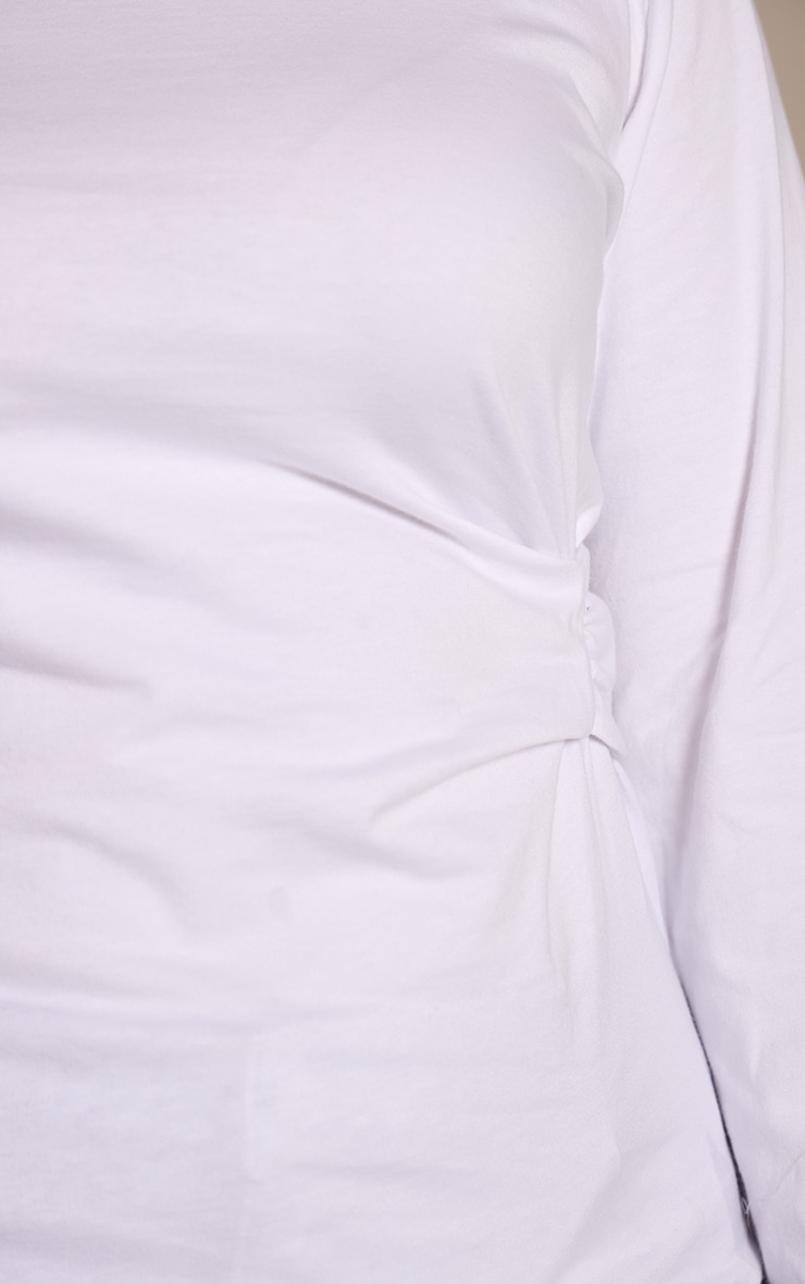 Plus White Cotton Side Detail Long Sleeve T-shirt image 4