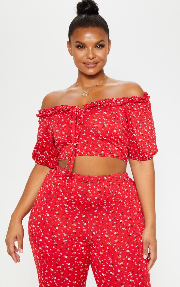 ditsy floral ruched crop top