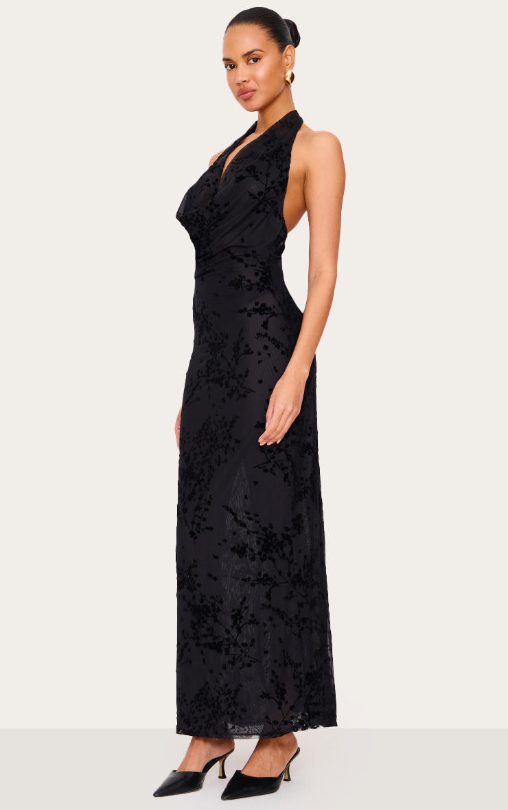 Black Devore Cowl Neck Maxi Dress image 3