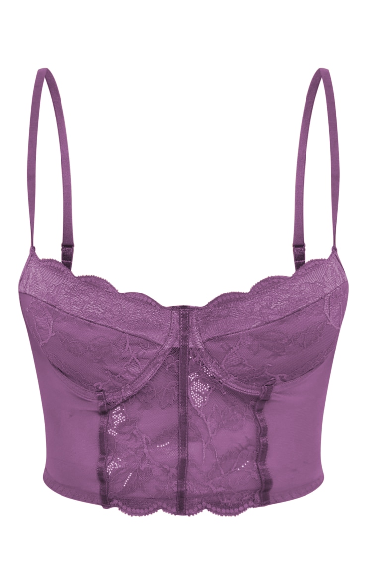 Lilac Lace Mesh Corset Bra Lingerie Nightwear PrettyLittleThing