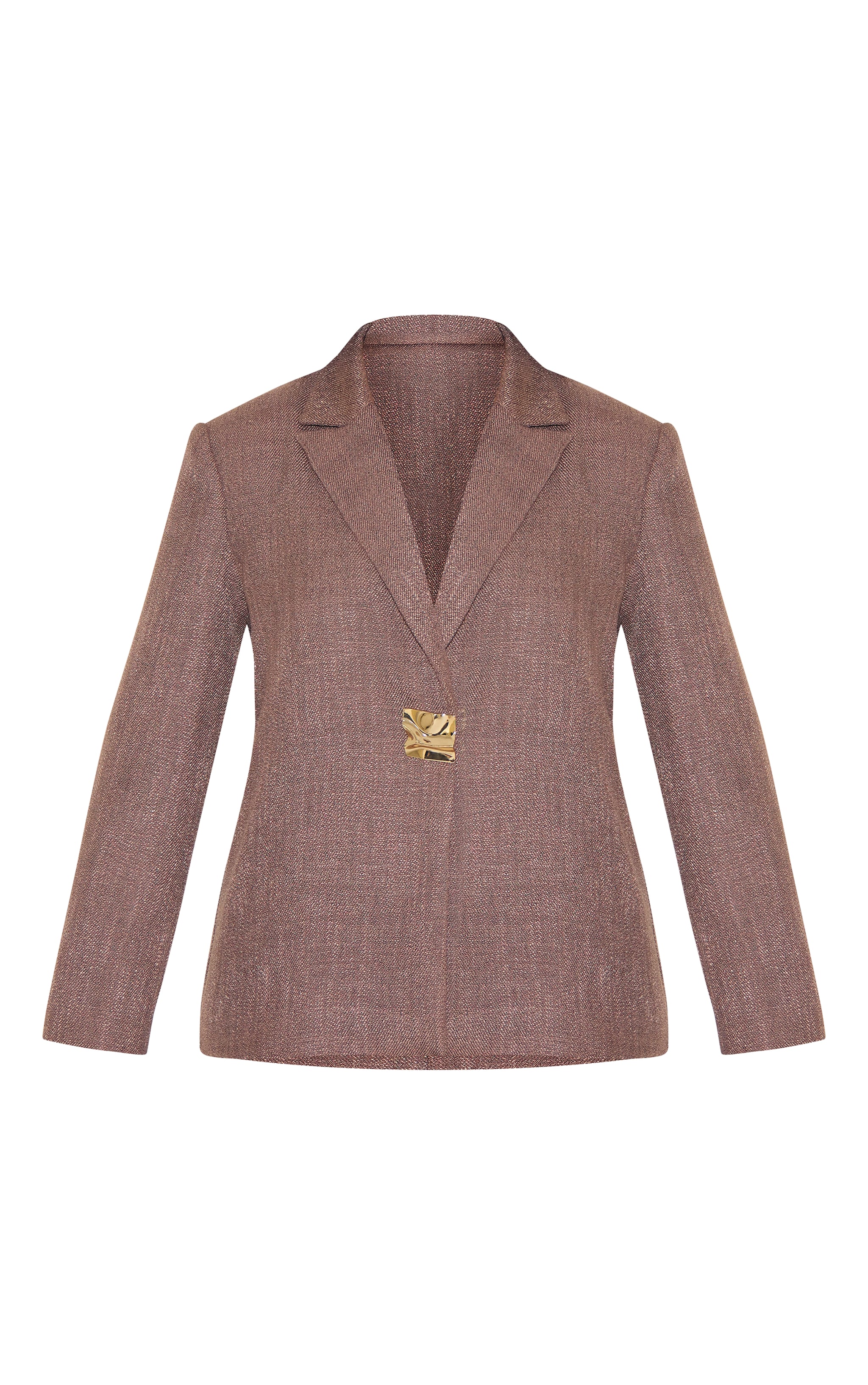 Blazer en effet lin chocolat à épaules carrées et bouton image 5