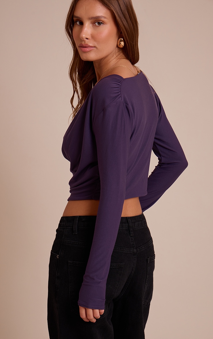 Plum Soft Touch Cowl Neck Long Sleeve Top  image 2