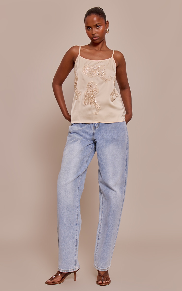 Butter Yellow Satin Embellished Detail Strappy Cami Top image 3