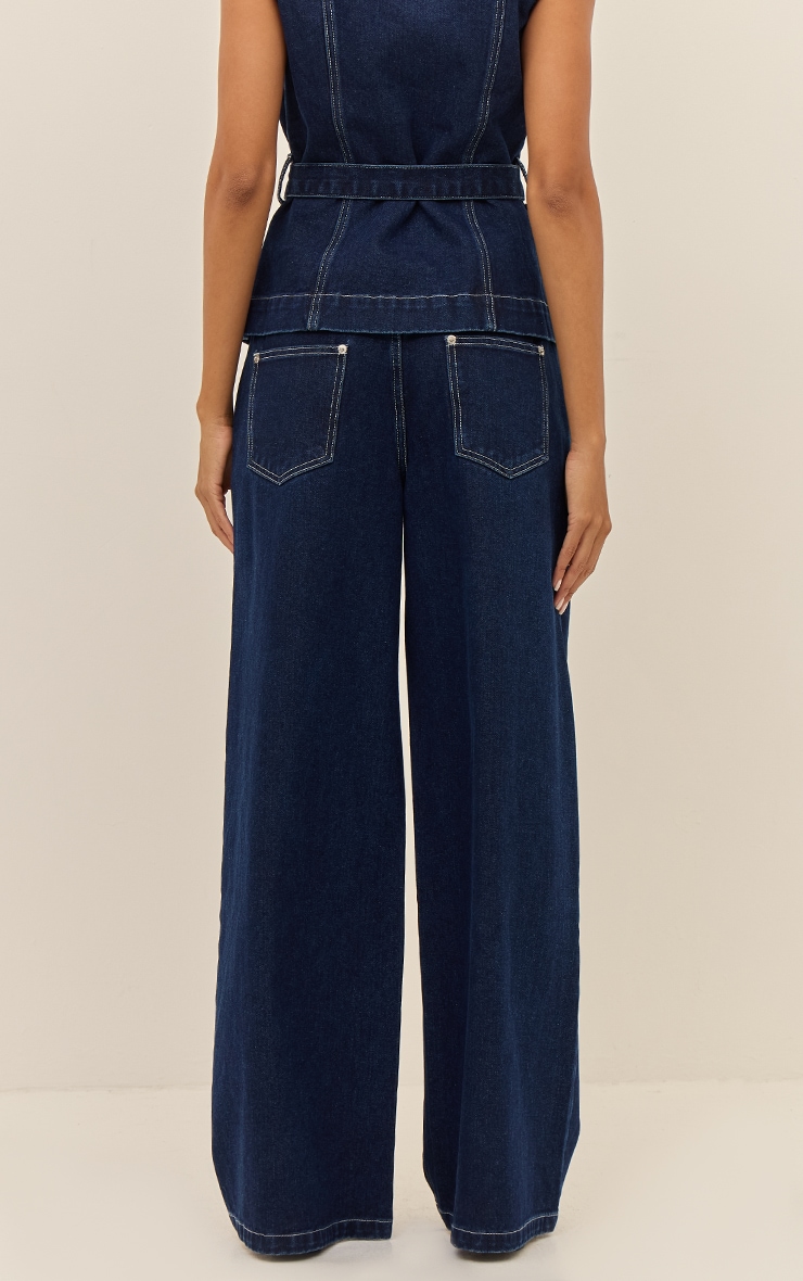 Jean large indigo à taille mi-haute image 3