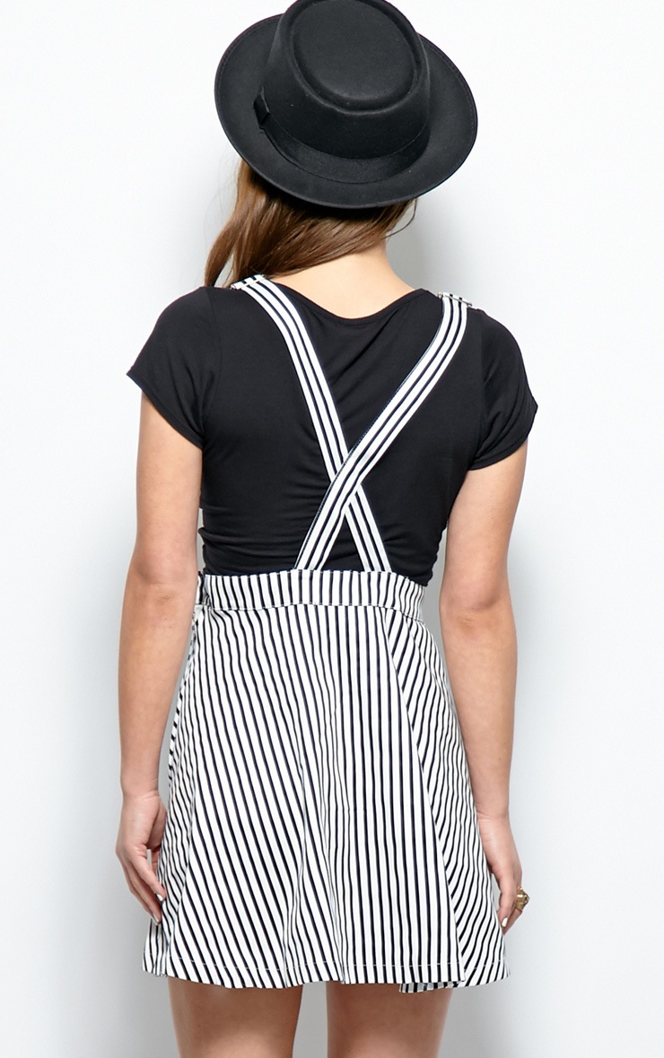 black and white striped pinafore dress