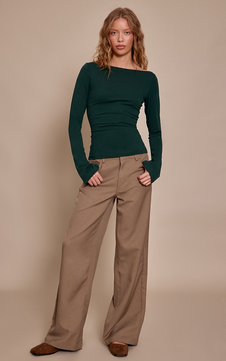 Forest Green Soft Cotton Boat Neck Flared Long Sleeve Top image 3