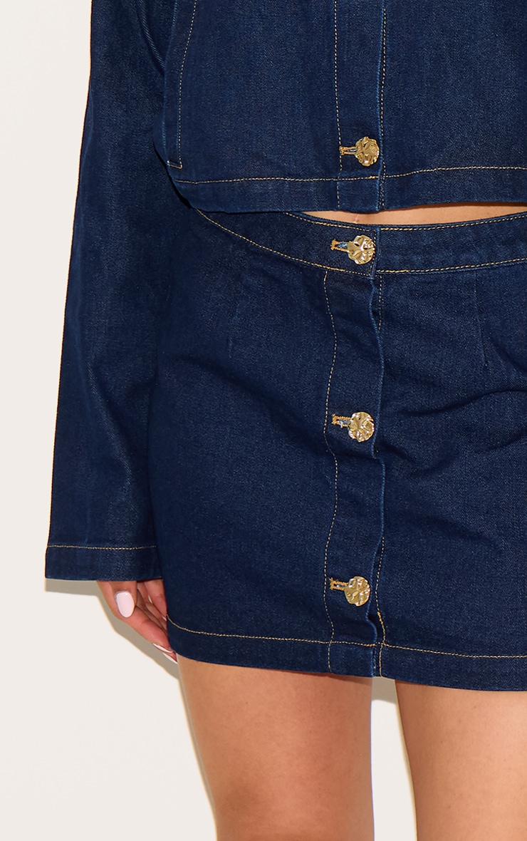 Tall Dark Indigo Button Trim Denim Mini Skirt image 5