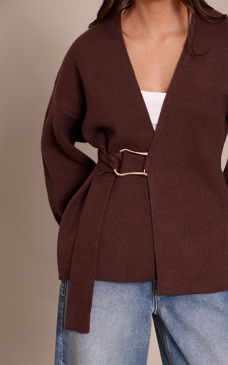 Brown Trim Detail Wrap Style Cardigan  image 4