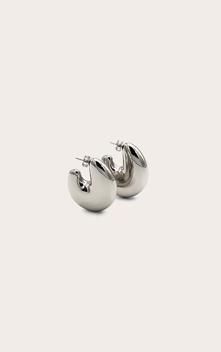 Silver Oversize Chunky Hoop Statement Earrings image 3