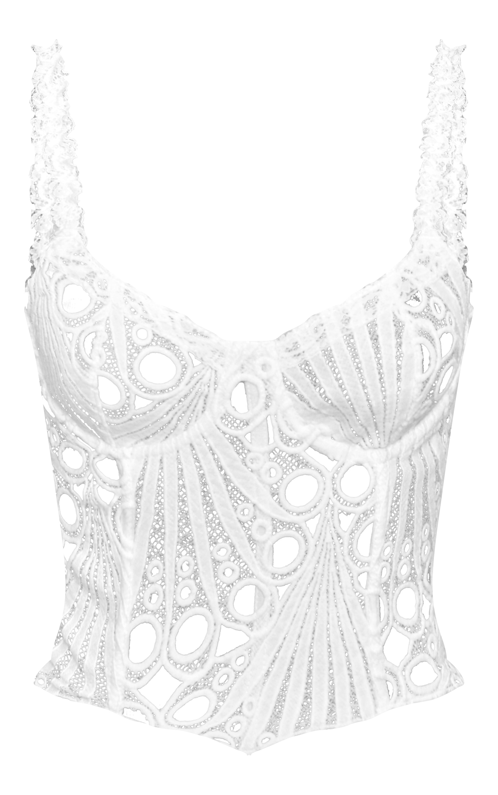 Corset en dentelle texturée blanche transparente fleurie à bretelles fines image 5