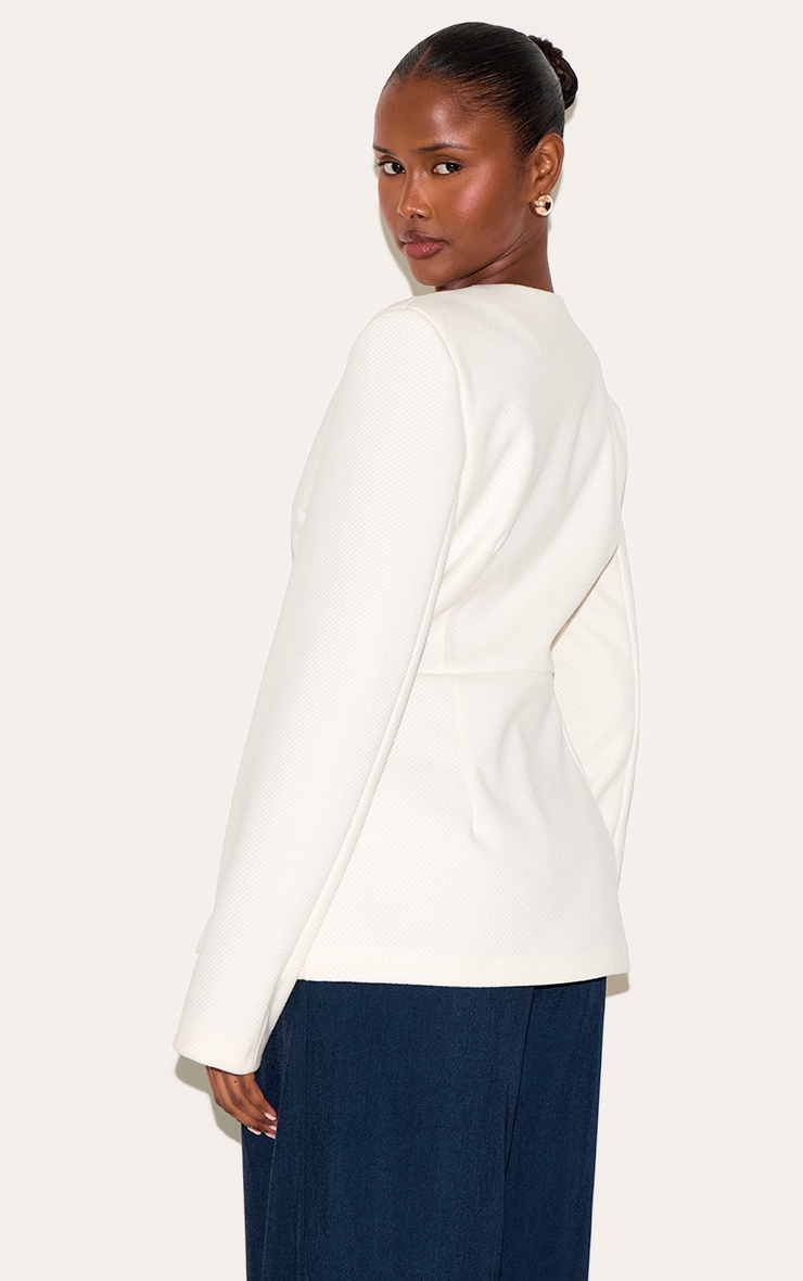 Cream Button Up Longline Collarless Blazer image 2