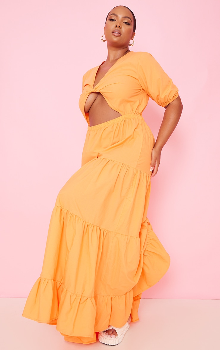 Plus Orange Twist Front Cut Out Tiered Maxi Dress PrettyLittleThing AUS