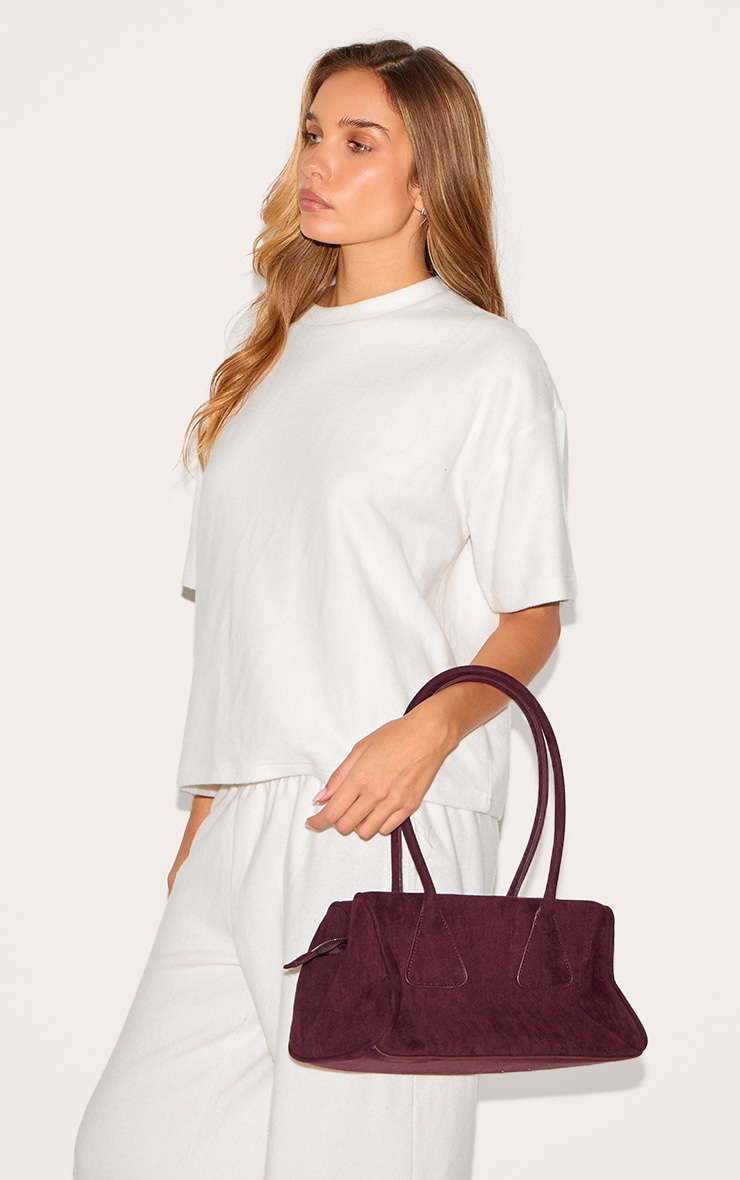 Plum Faux Suede Bowler Bag image 5