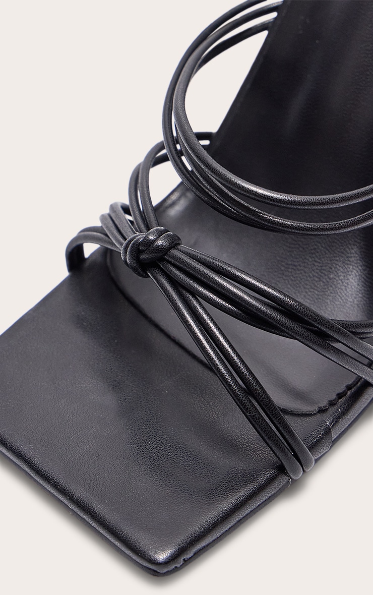 Black Wide Fit Strappy Knot Square Lace Up High Heeled Sandals image 5