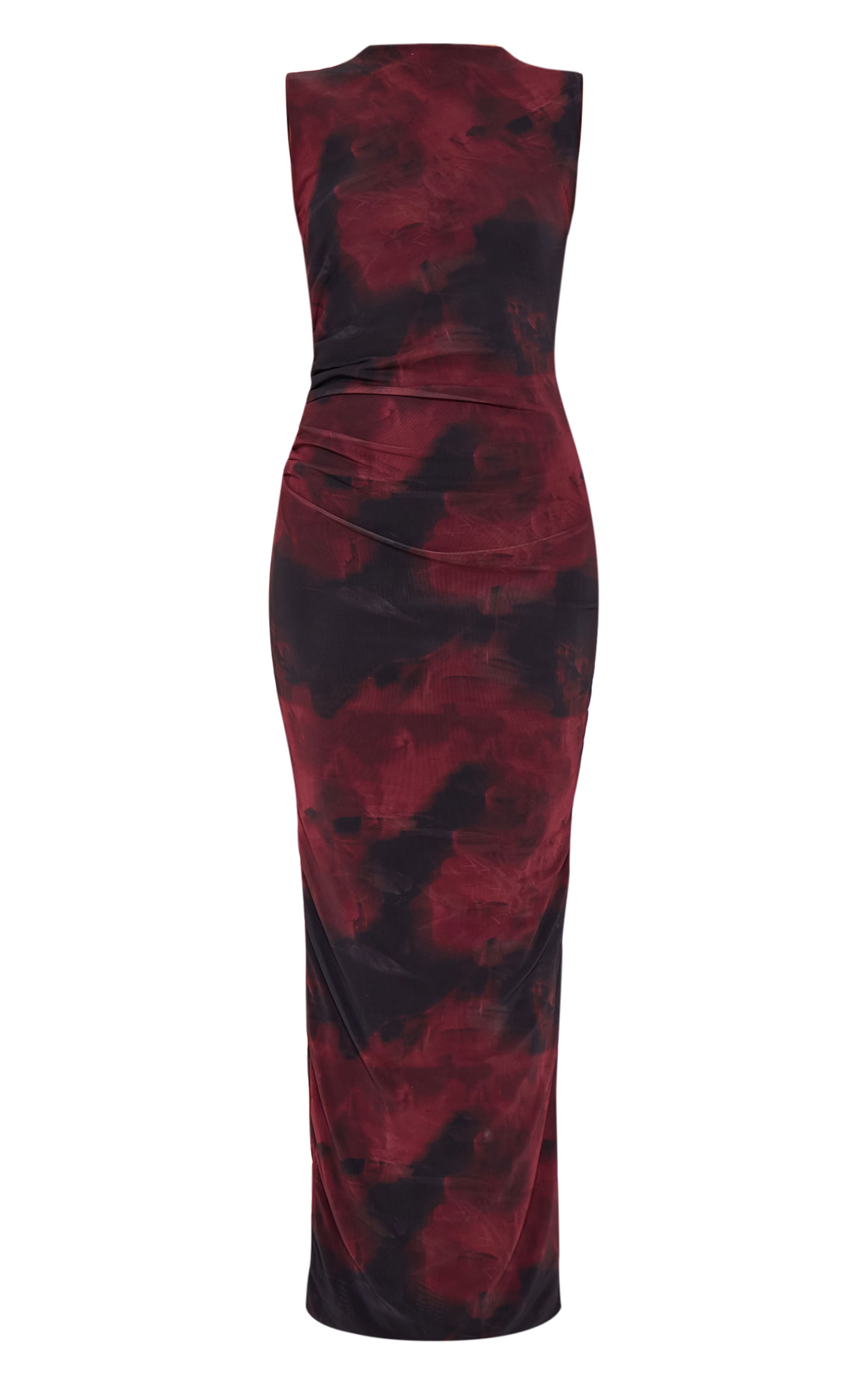 Burgundy Floral Print Mesh Maxi Dress image 5