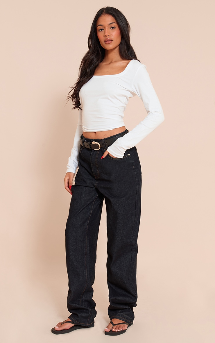 Tall White Soft Cotton Crew Neck Long Sleeve Fitted Top image 3