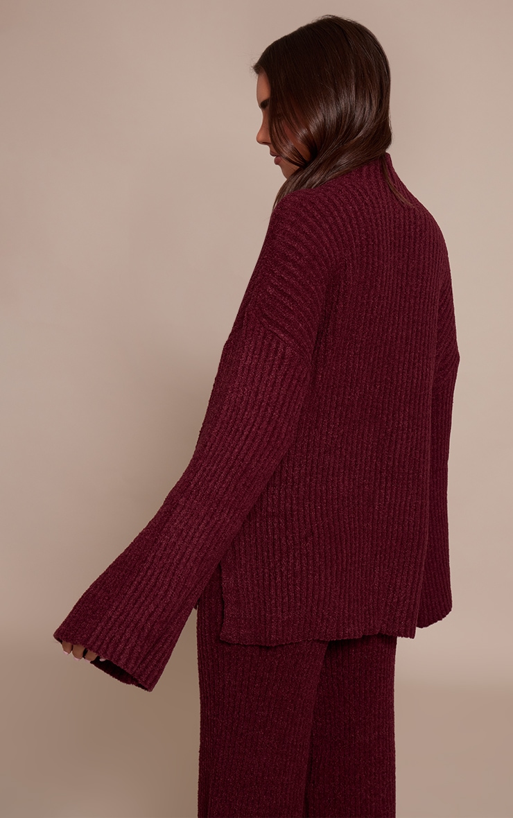 Burgundy Rib Boucle Knit Oversized Sweater image 2