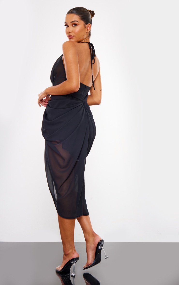 Black Halterneck Cowl Drape Midi Dress PrettyLittleThing