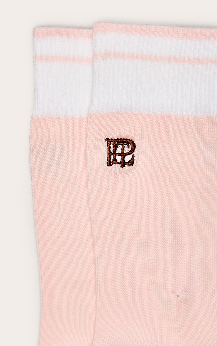 PrettyLittleThing Pink Embroidered Gripper Socks image 3