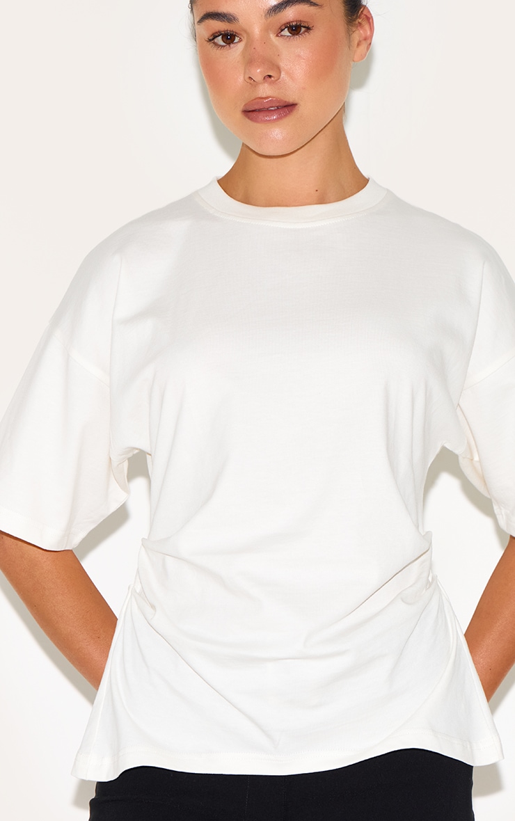 Cream Ruched Side Detail T Shirt image 4