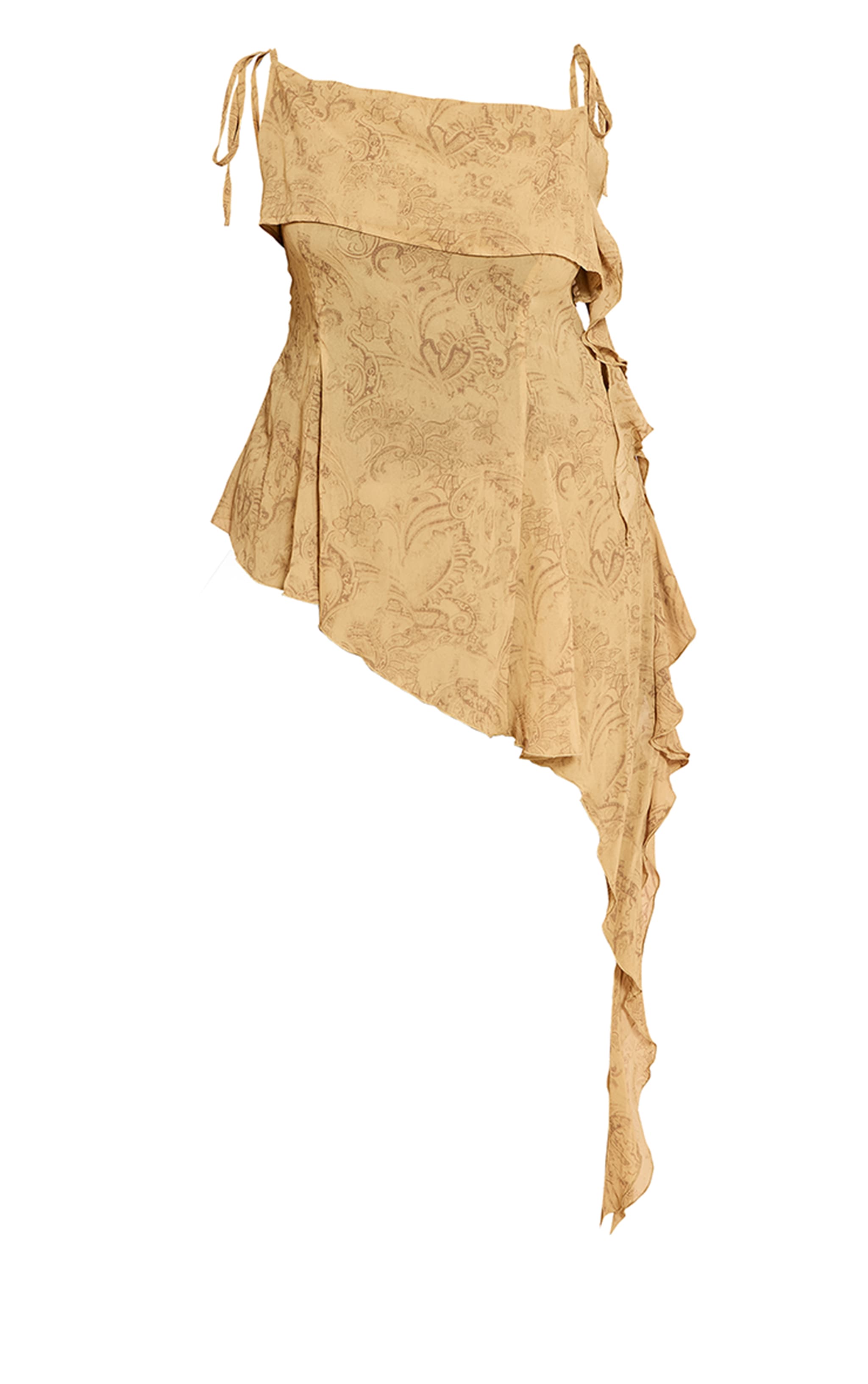 Plus Chartreuse Abstract Print Chiffon Frill Cami Top image 5