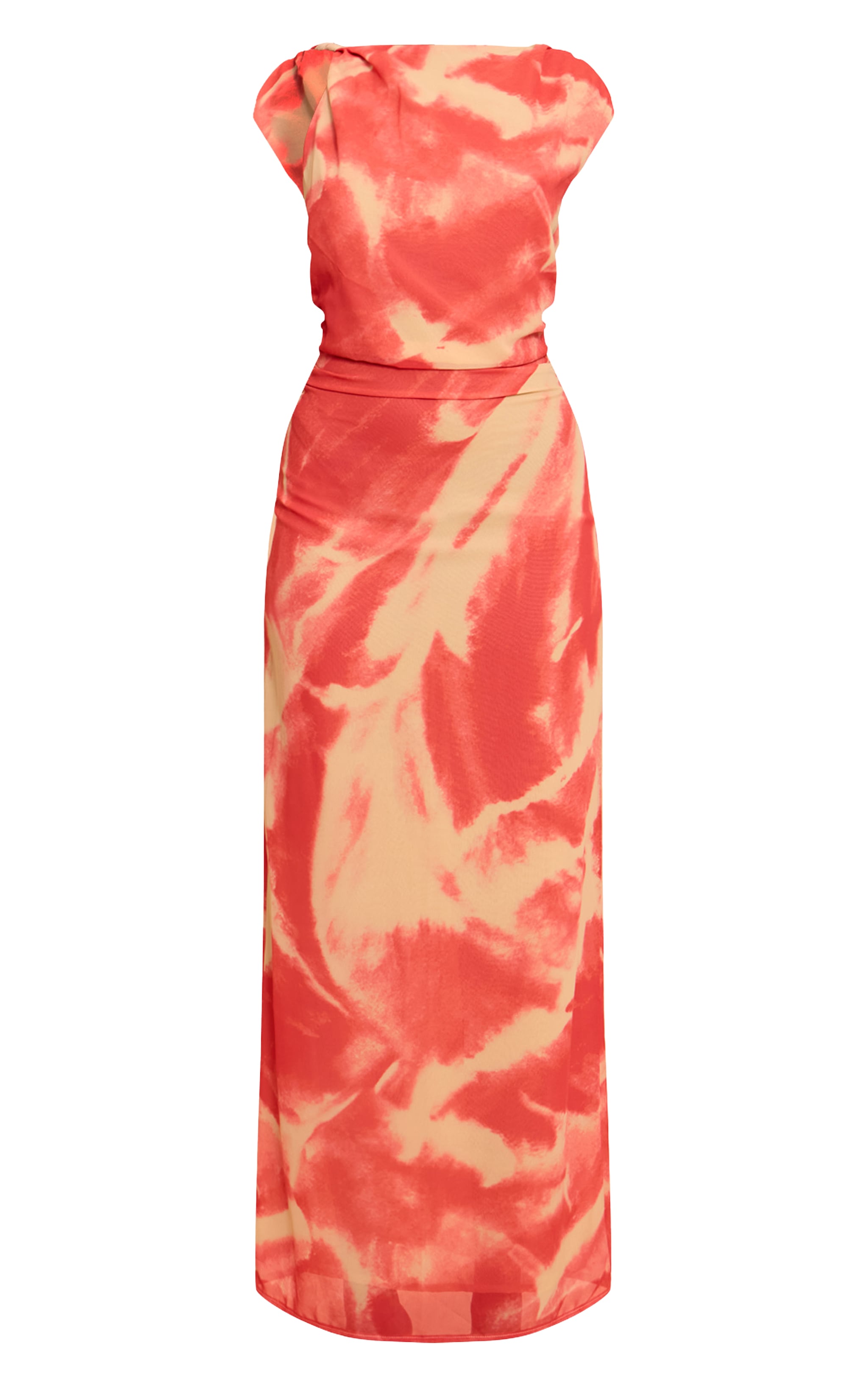 Pink Abstract Printed Chiffon Ruched Maxi Dress image 5