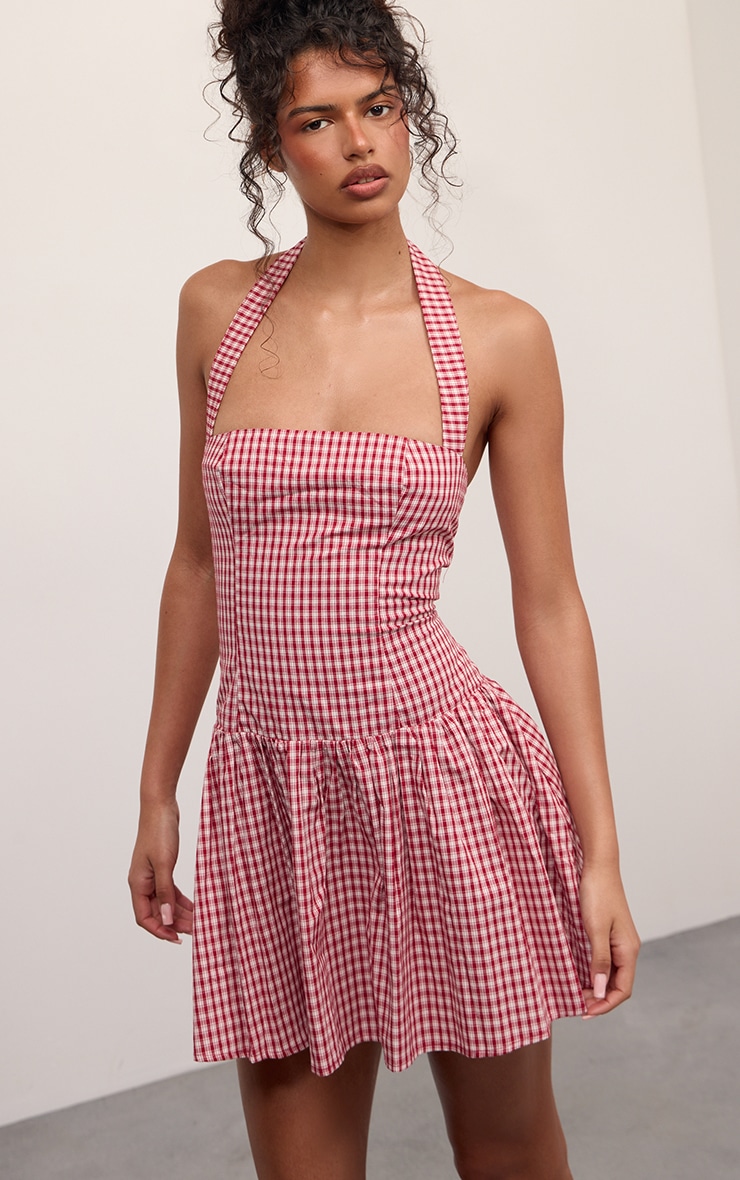 Red Gingham Halterneck Shift Dress